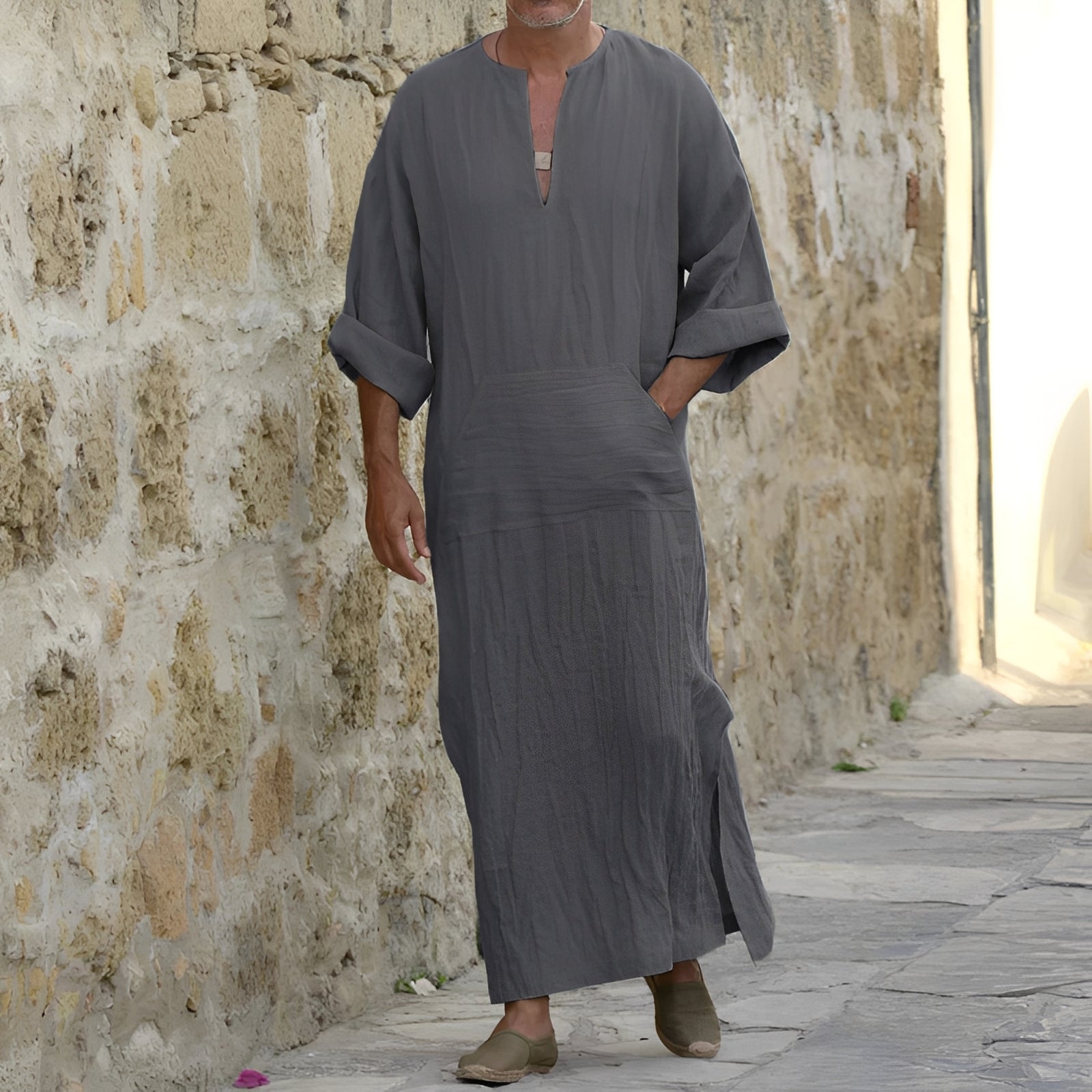 Herren Hemdkleid – Langes, minimalistisches Kleid mit Seitenschlitz 7