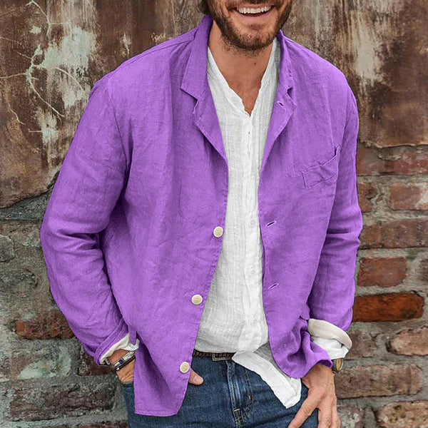 Herren Leinen Sommerblazer mit langen Ärmeln und Knopfverschluss 2