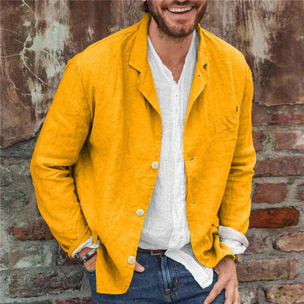 Herren Leinen Sommerblazer mit langen Ärmeln und Knopfverschluss 5