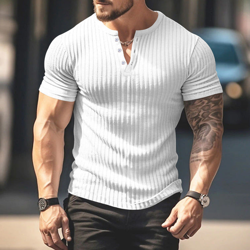 Herren strukturiertes Kurzarm-Henley-T-Shirt Echoarchiv 1