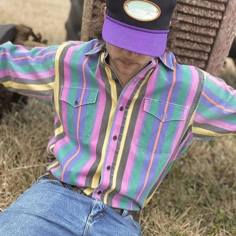 Herrenhemd Langarm | Vintage-Streifen & Knopfleisten-Style