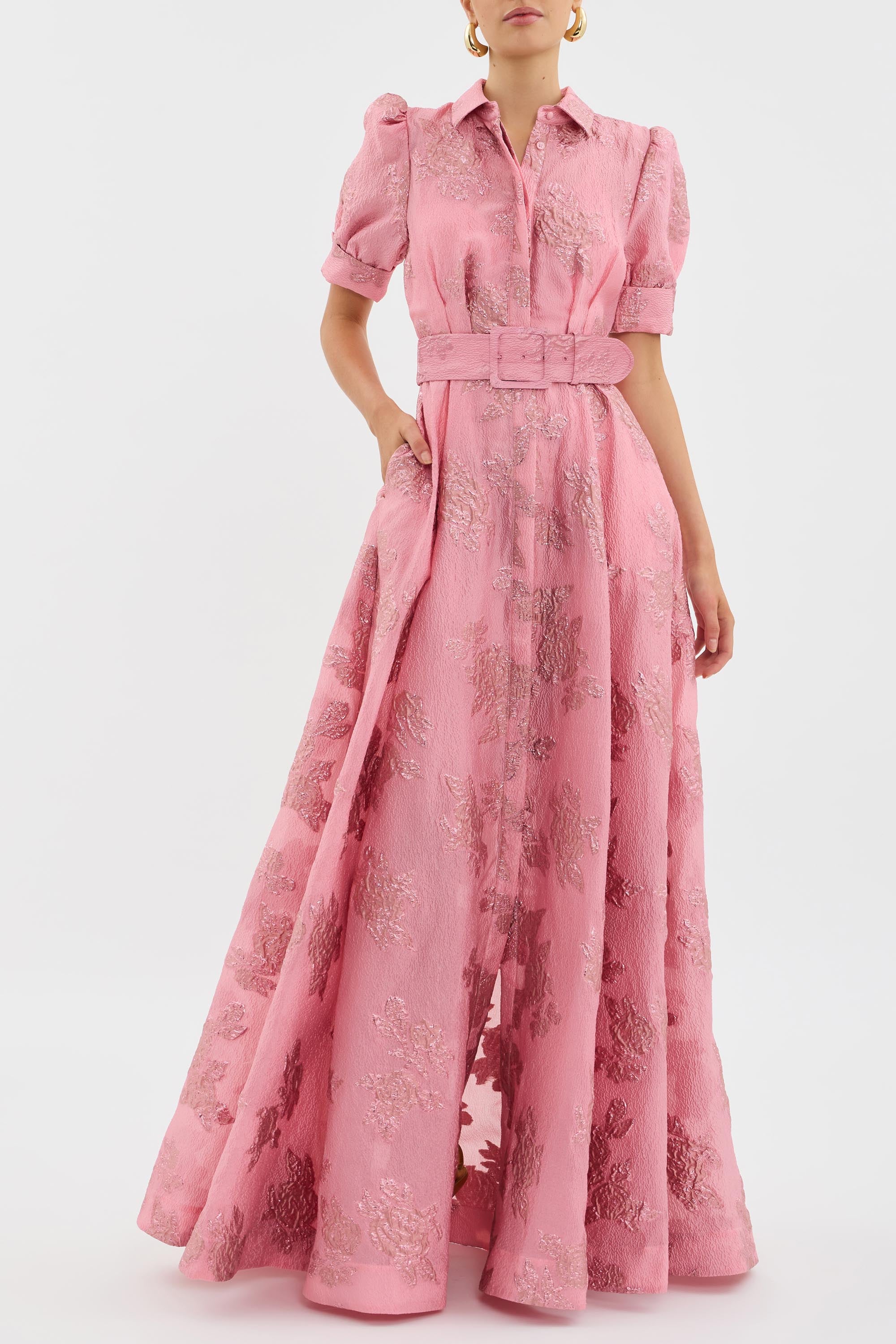 Hochzeitsgast Kleid Damen | Festliches Maxi-Kleid mit Jacquard & Gürtel