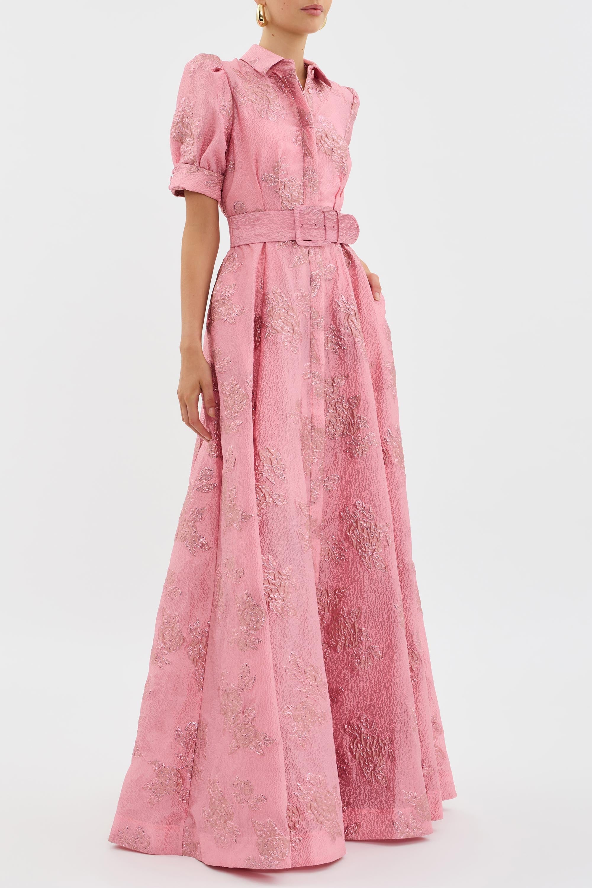 Hochzeitsgast Kleid Damen | Festliches Maxi-Kleid mit Jacquard & Gürtel