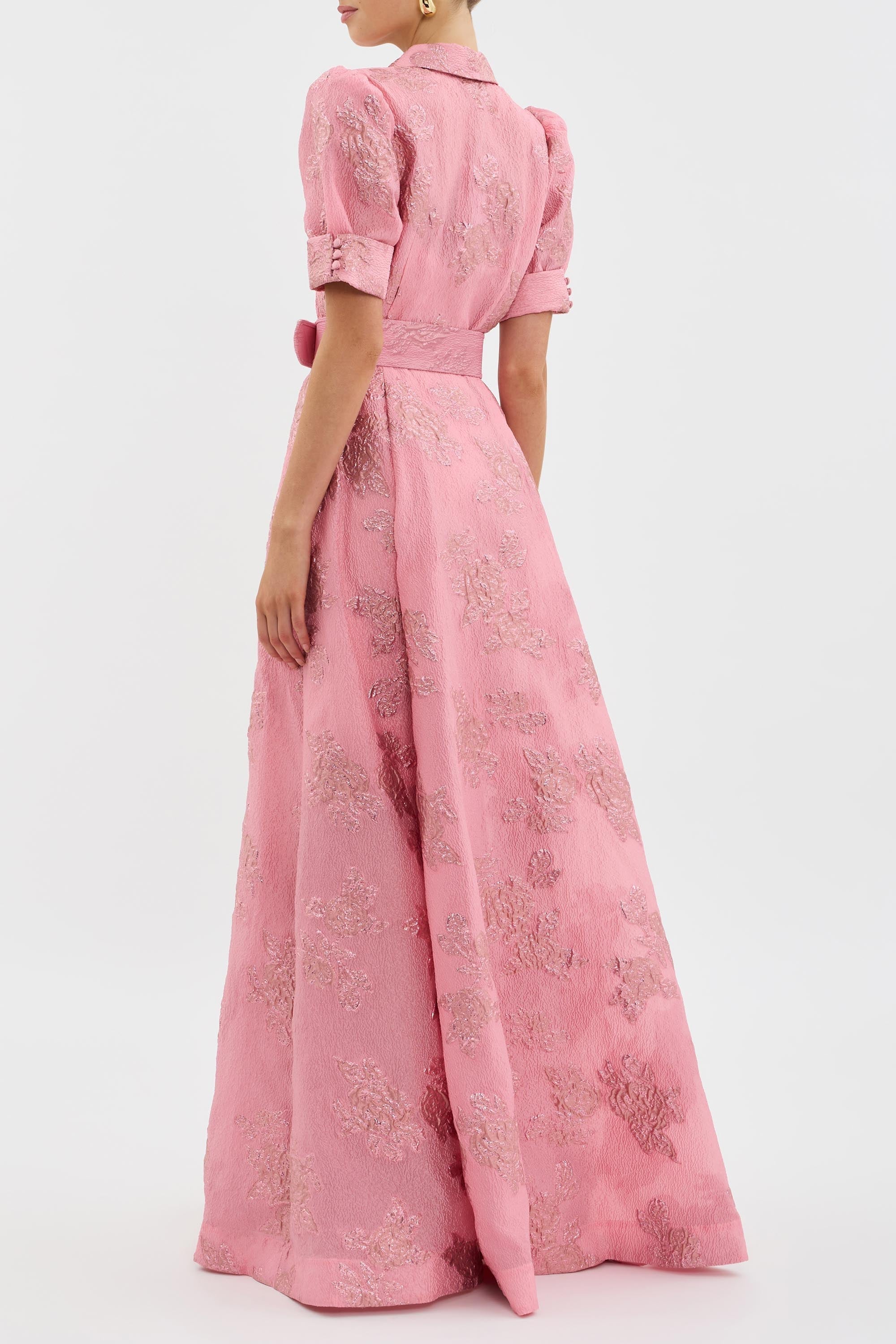 Hochzeitsgast Kleid Damen | Festliches Maxi-Kleid mit Jacquard & Gürtel