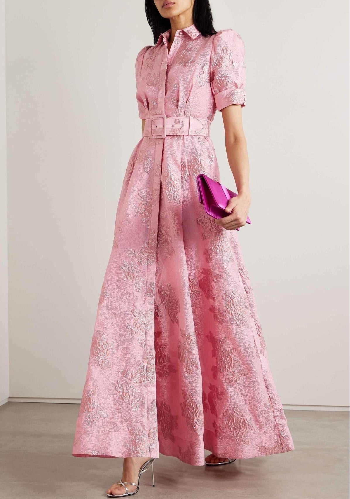Hochzeitsgast Kleid Damen | Festliches Maxi-Kleid mit Jacquard & Gürtel