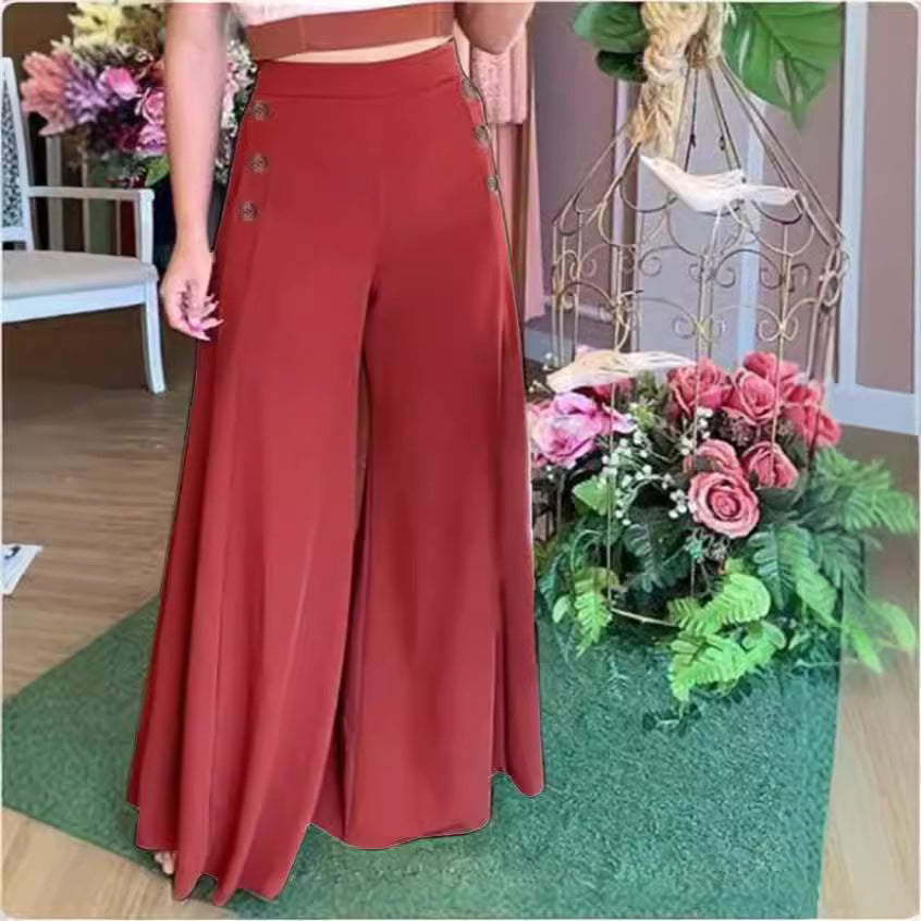 Damen Weite Palazzo-Hose mit Knopfdetails Drune 3