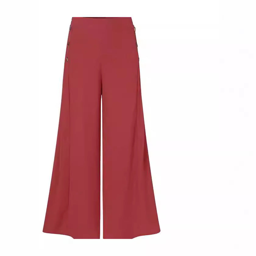 Damen Weite Palazzo-Hose mit Knopfdetails Drune 4