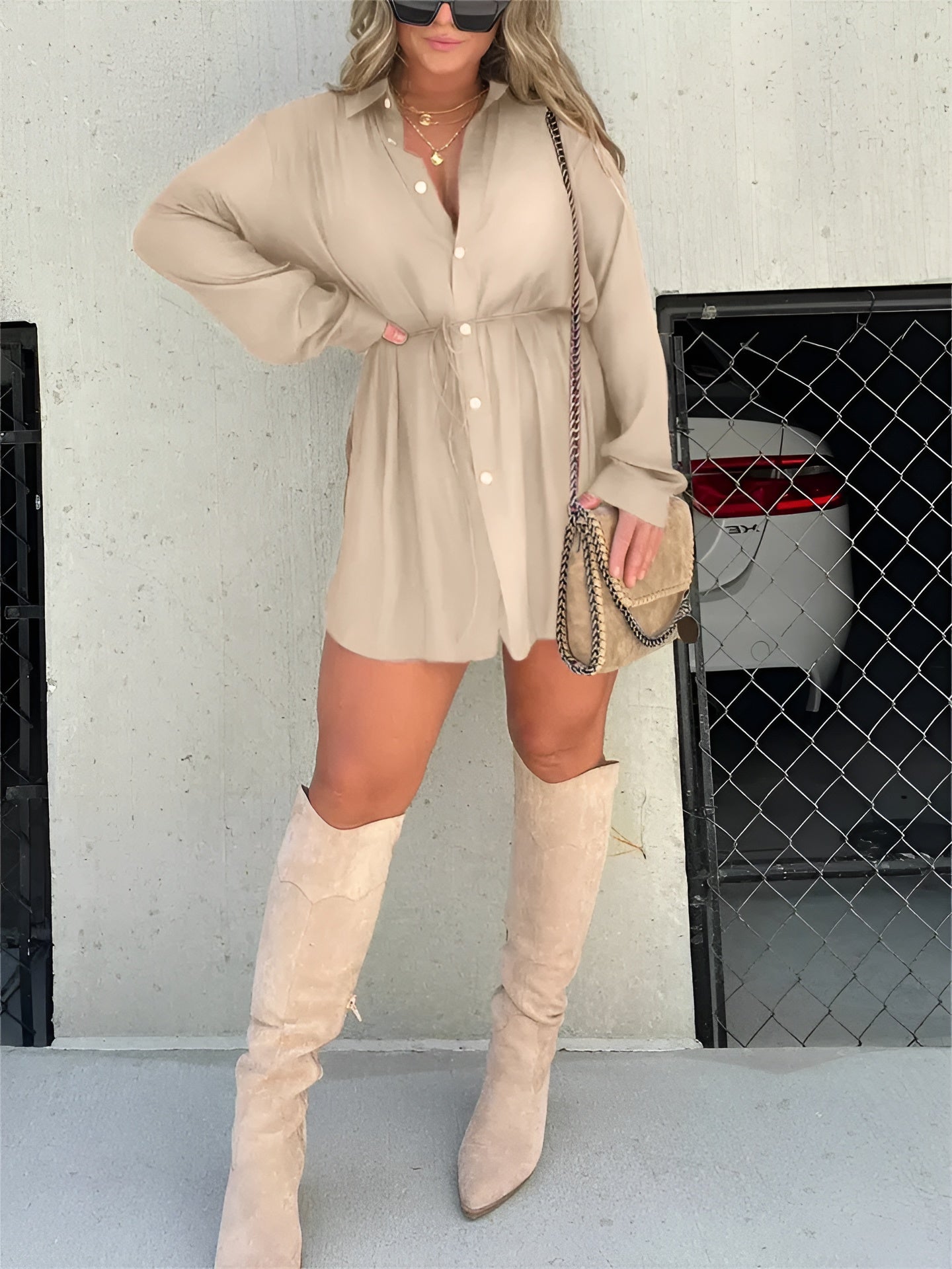 Sommer Jumpsuit Damen | Hemdkragen & Kordelzug-Taille