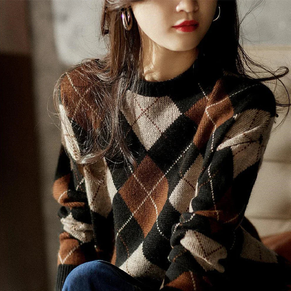 Isabella - Damen Argyle Wollpullover