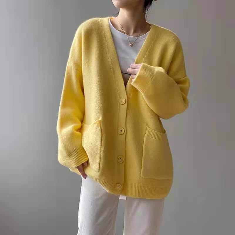 Ivy - Damen Pullover mit V-Ausschnitt, lang gestrickt