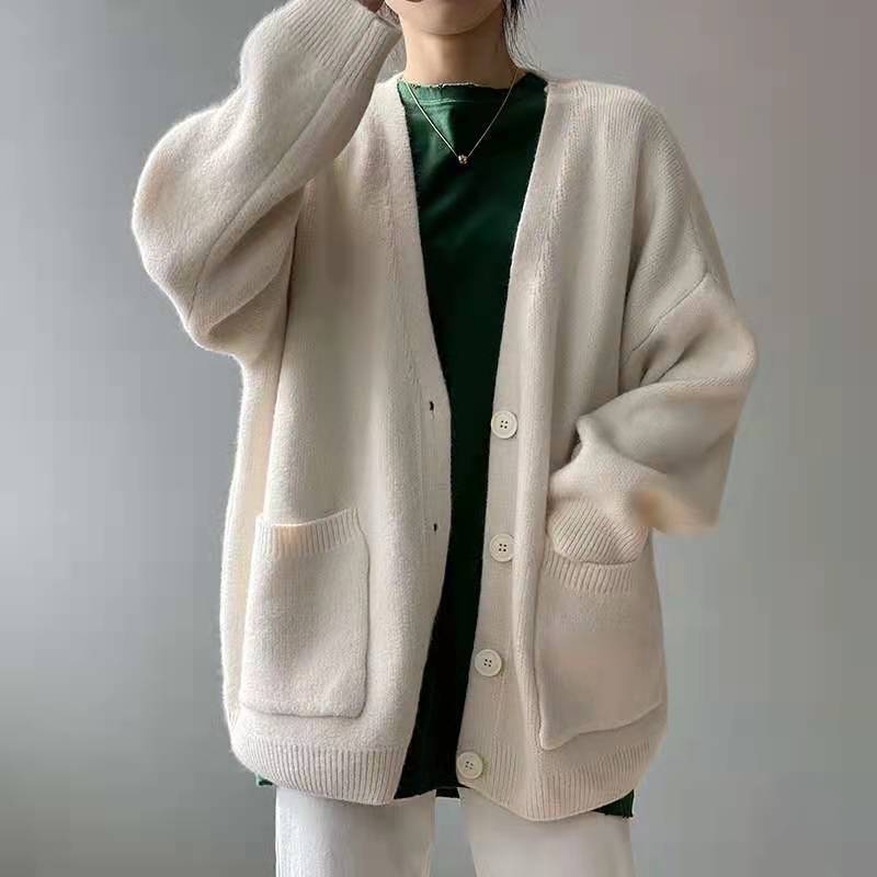 Ivy - Damen Pullover mit V-Ausschnitt, lang gestrickt