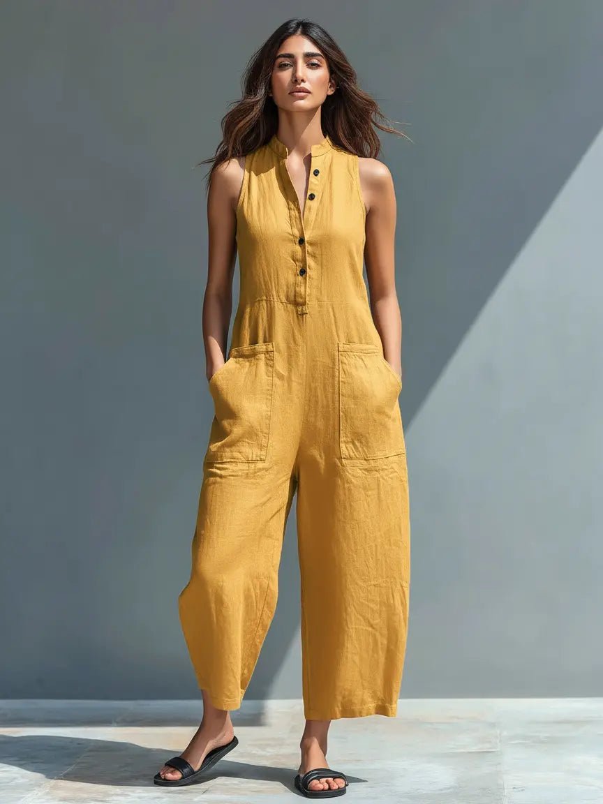 Jumpsuit Damen | Ärmelloser Einteiler mit Stehkragen