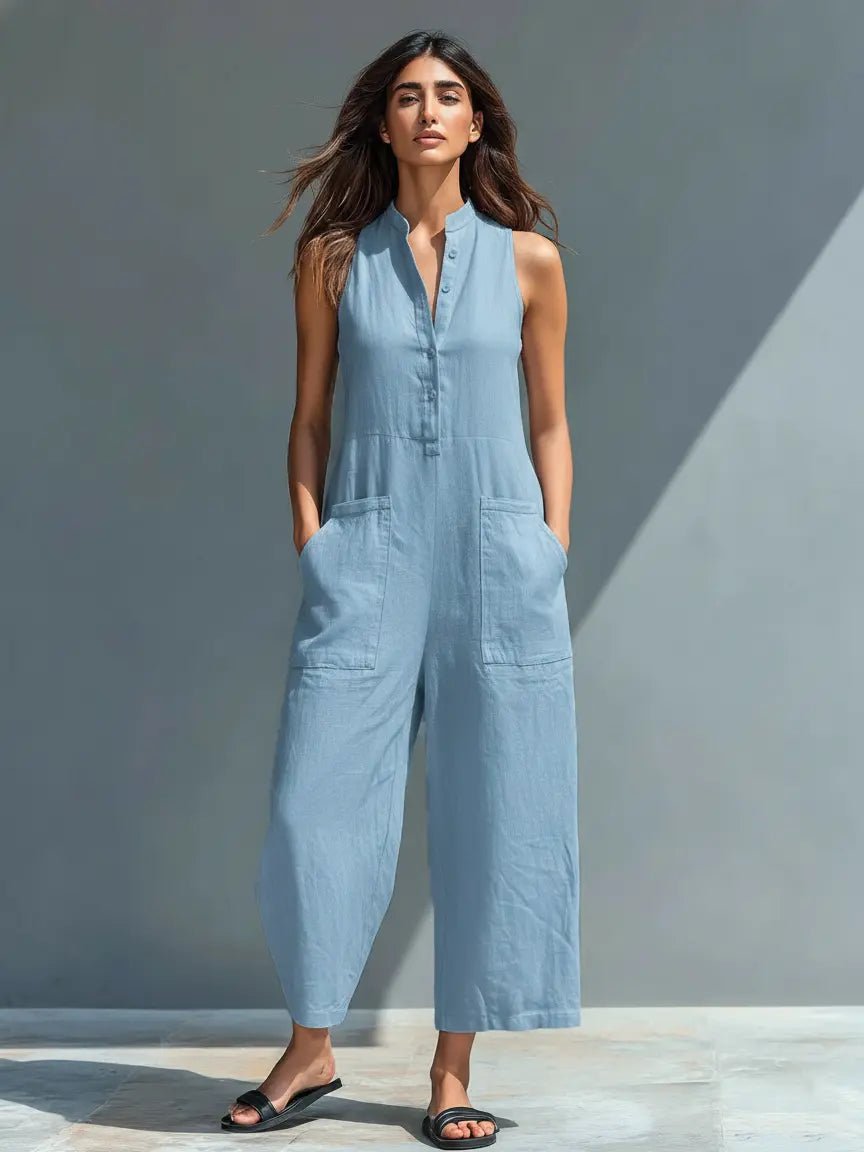 Jumpsuit Damen | Ärmelloser Einteiler mit Stehkragen
