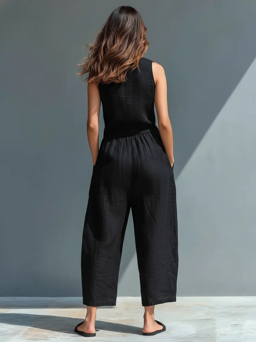 Jumpsuit Damen | Ärmelloser Einteiler mit Stehkragen