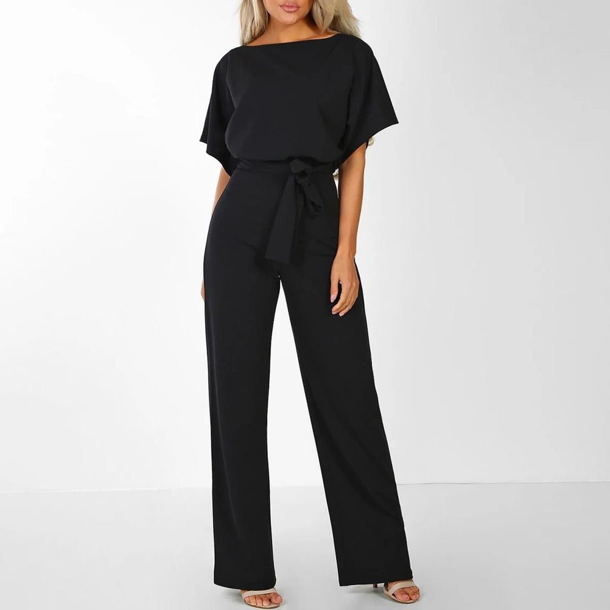 Jumpsuit Damen | Bindegürtel & Weites Hosenbein