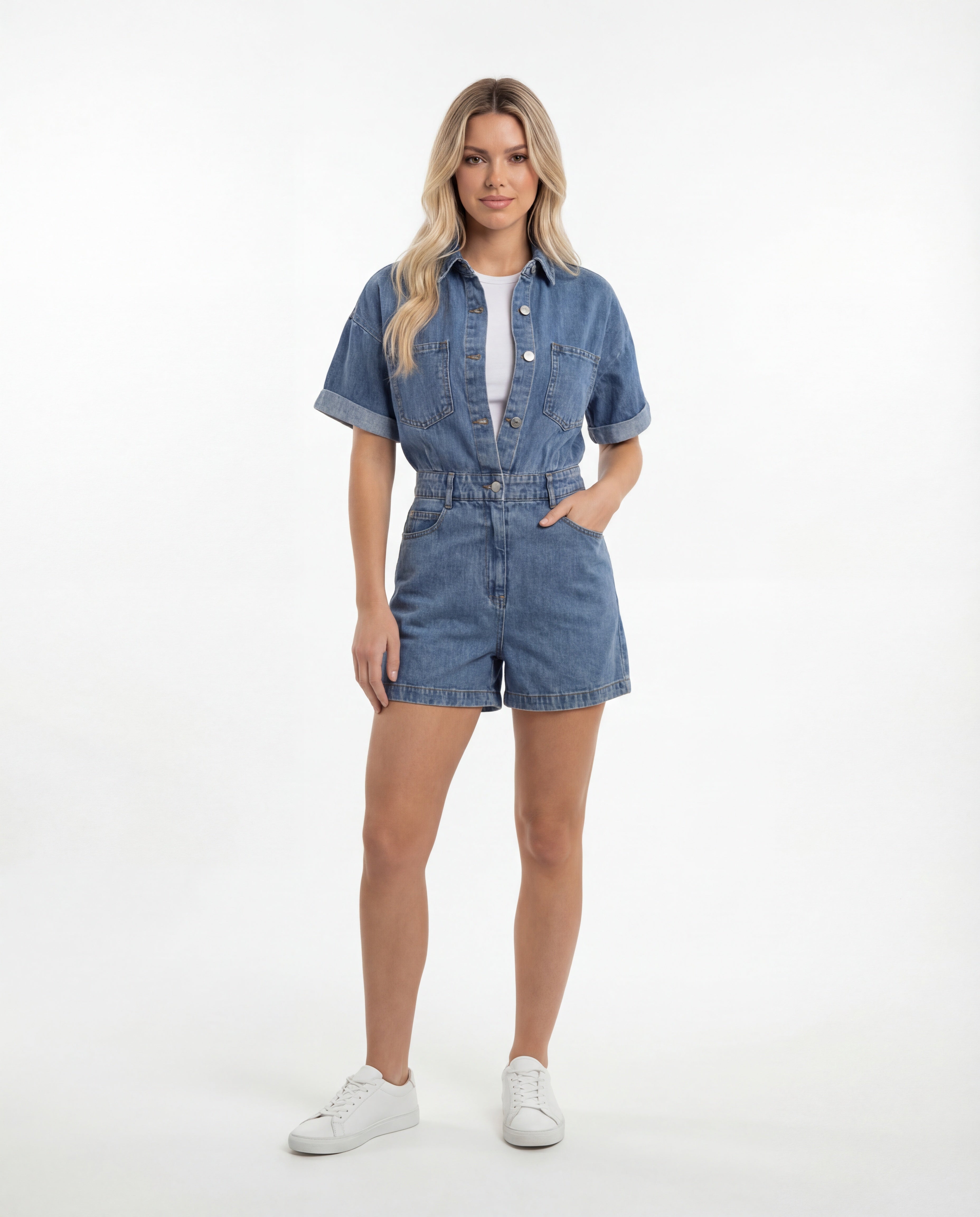 Jumpsuit Damen | Jeans-Overall mit Kragen & Kurzarm
