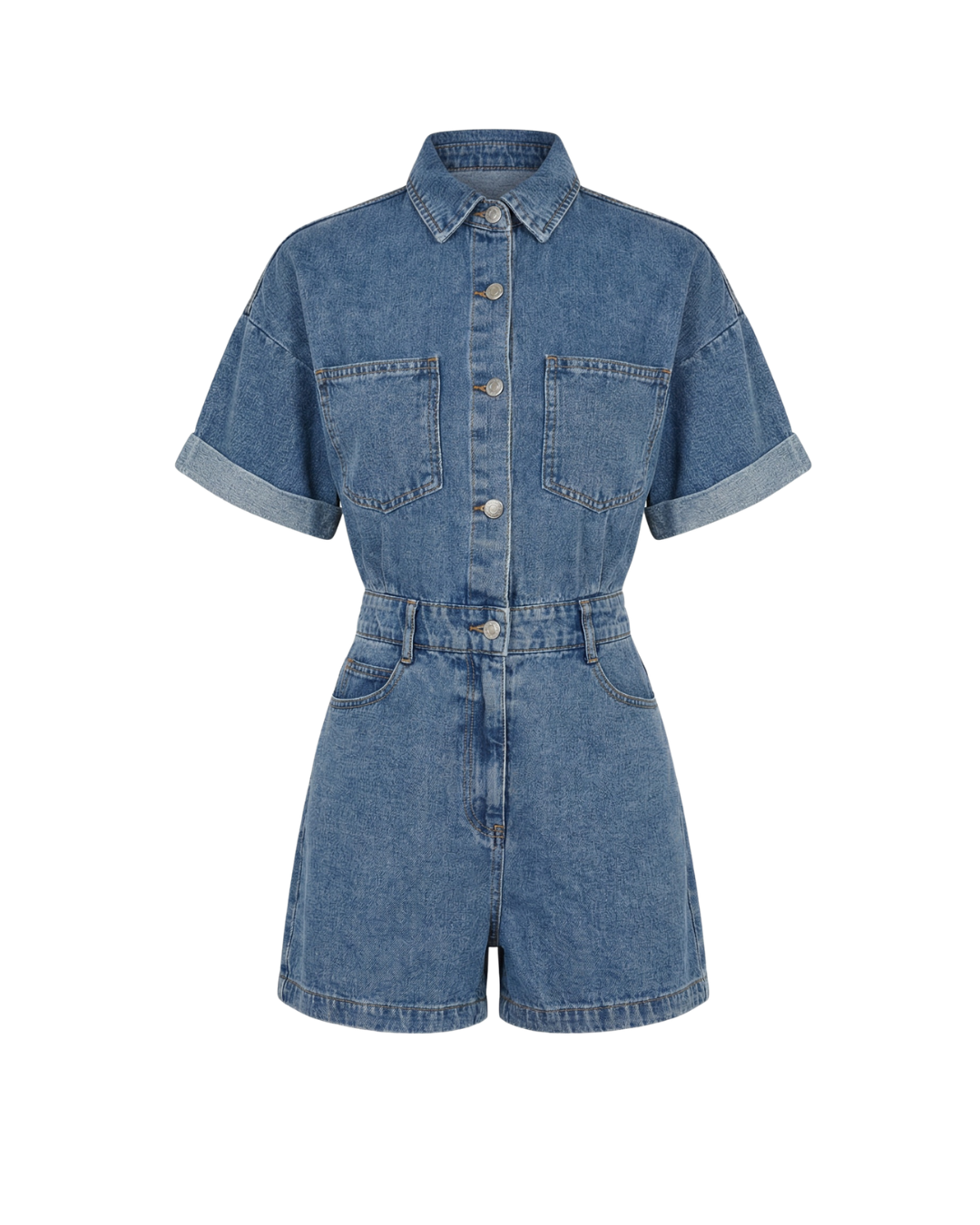 Jumpsuit Damen | Jeans-Overall mit Kragen & Kurzarm