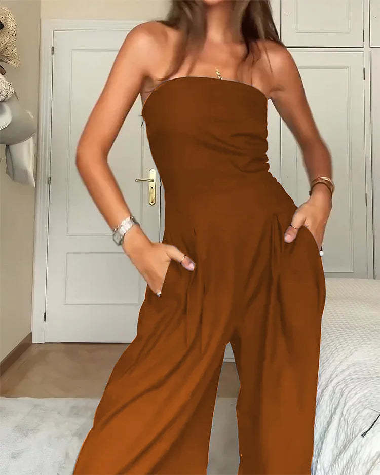 Jumpsuit Damen | Trägerlos & Elegant mit Weitem Bein