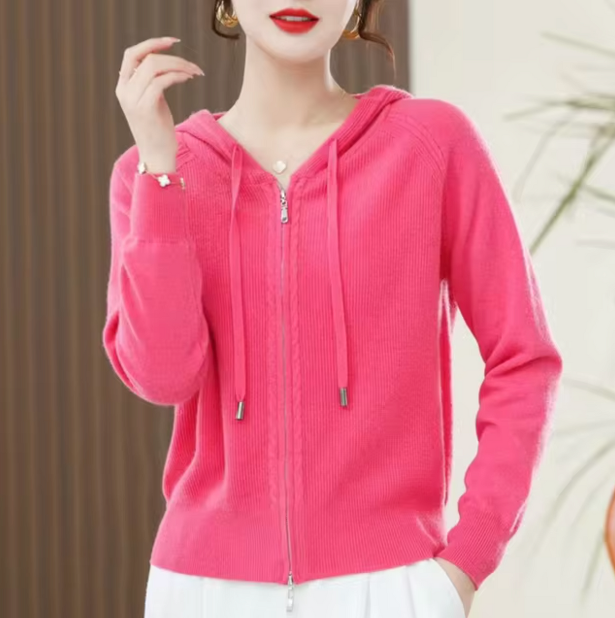 Kapuzenpullover Damen | Strick-Kapuze & Zweiwege-Zipp