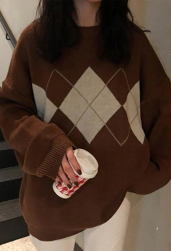 Klassischer Pullover mit Rautenmuster im Retro-Stil