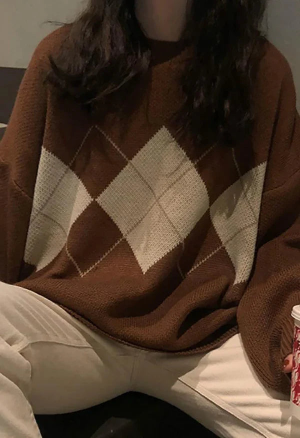 Klassischer Pullover mit Rautenmuster im Retro-Stil