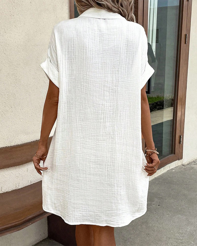 Knielanges Hemdkleid - Luftiges Sommerkleid aus Rayon und Baumwolle mit Taschen & Schnalle