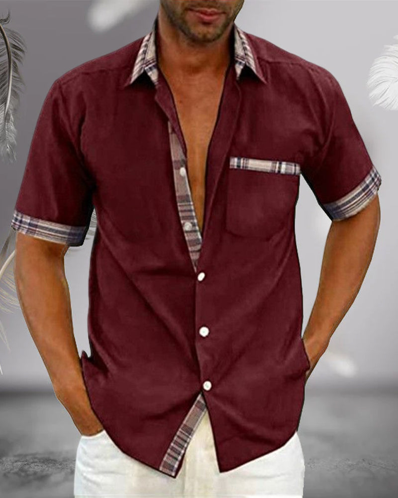 Kurzarmhemd Herren | Smart-Casual mit Karo-Kontrast-Details