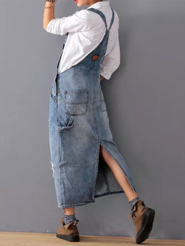 LÄSSIGES DENIM-LATZKLEID