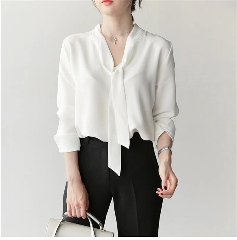 Langarm Bluse mit Fliege-Kragen 5