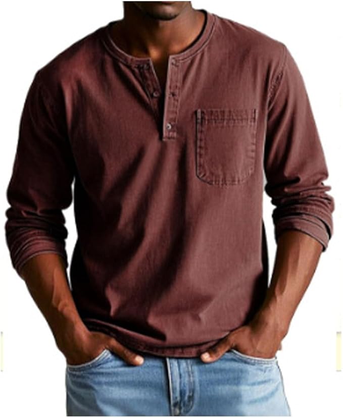 Langarm Henley Shirt mit Brusttasche 1