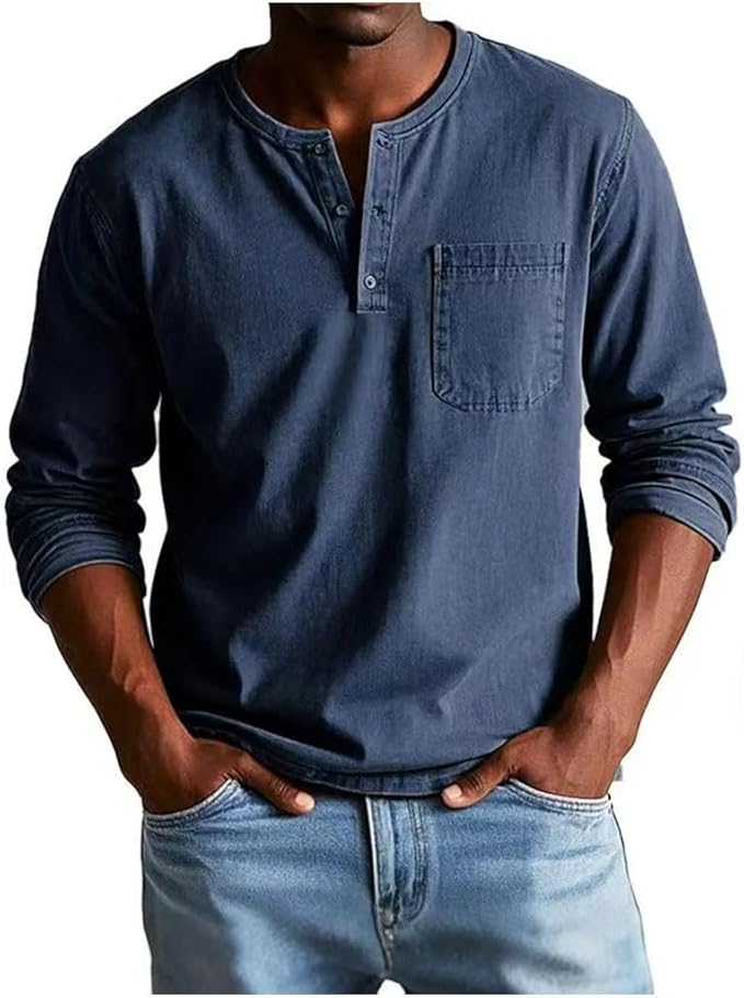Langarm Henley Shirt mit Brusttasche 3