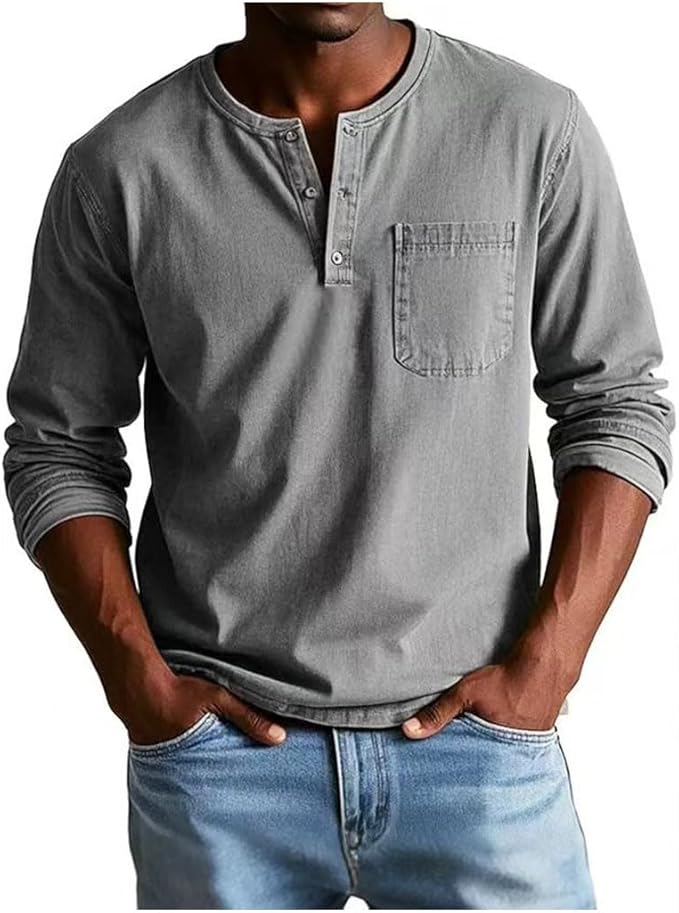 Langarm Henley Shirt mit Brusttasche 6
