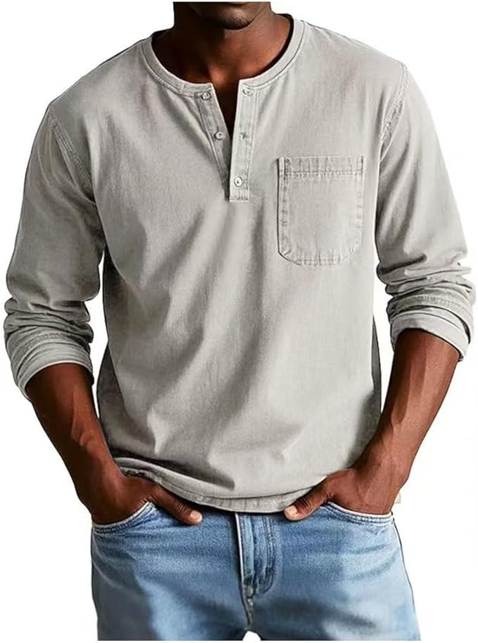 Langarm Henley Shirt mit Brusttasche 9