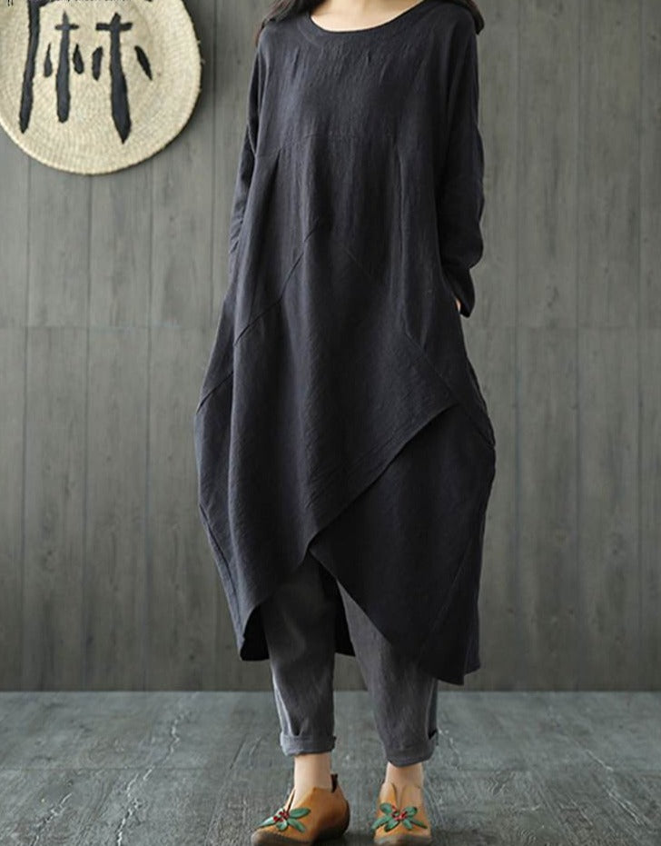 Langärmeliges unregelmäßiges Midikleid - Lozenda