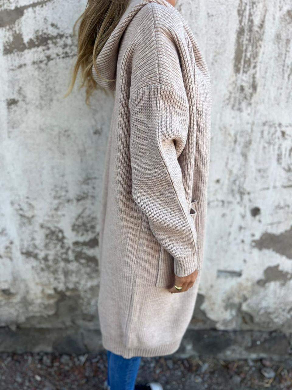 Langer Strickcardigan mit Kapuze - Lozenda