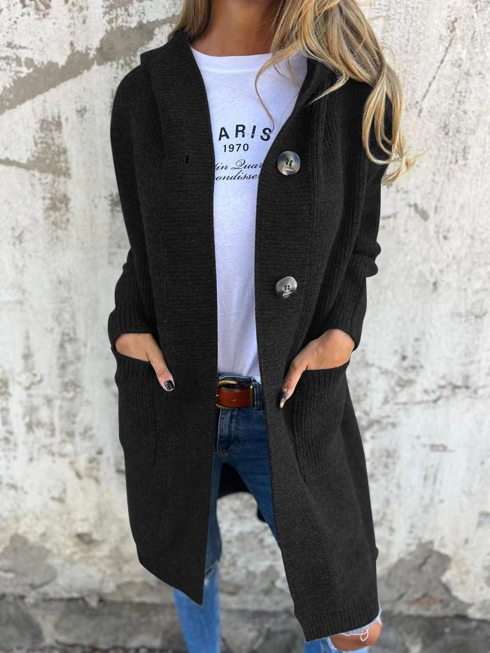 Langer Strickcardigan mit Kapuze - Lozenda