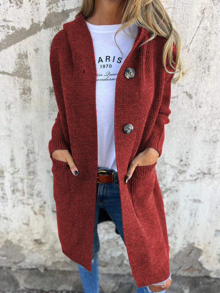 Langer Strickcardigan mit Kapuze - Lozenda