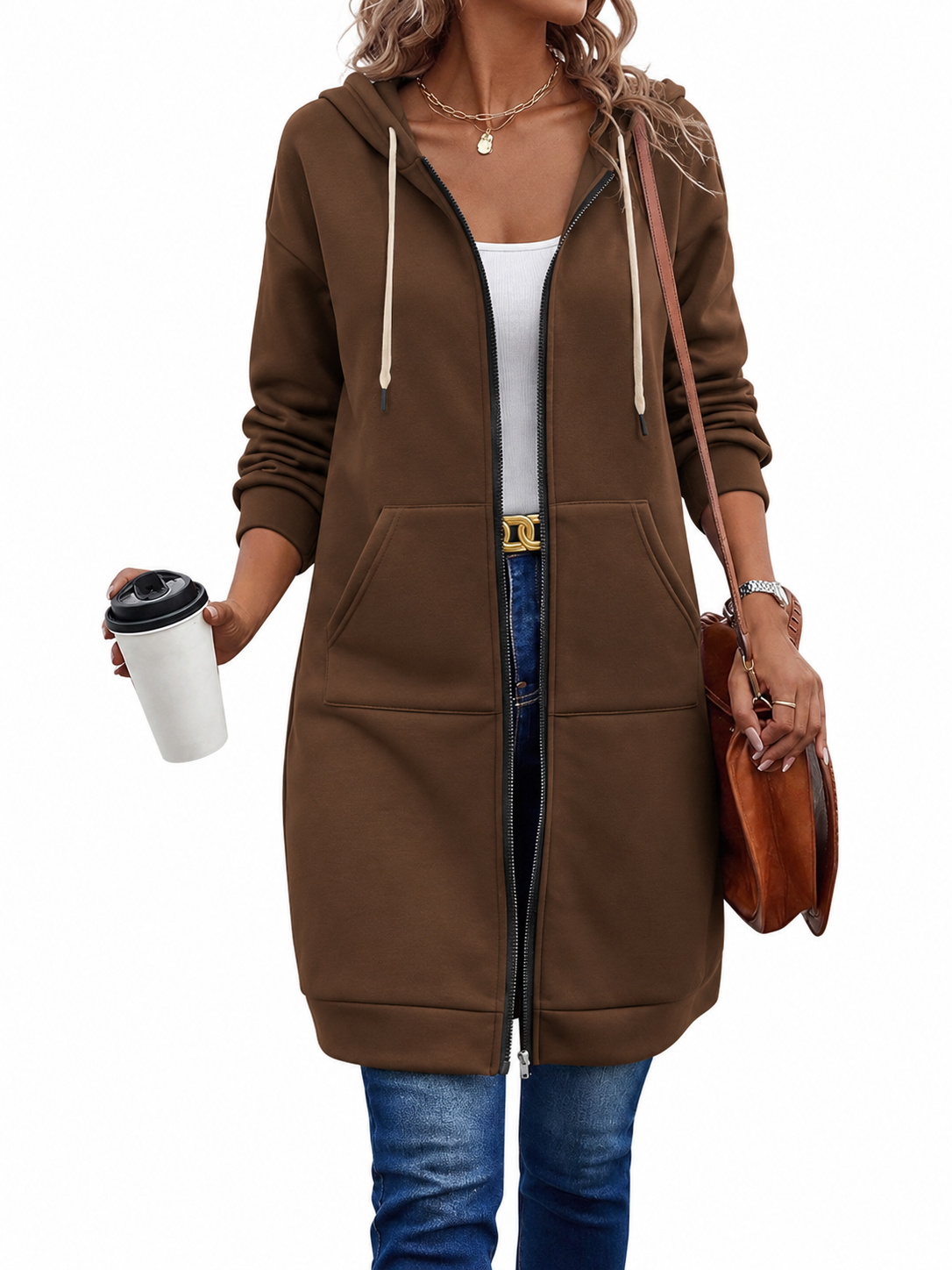 Langer Zip-Hoodie Damen | Knielang & Kuschelig 4