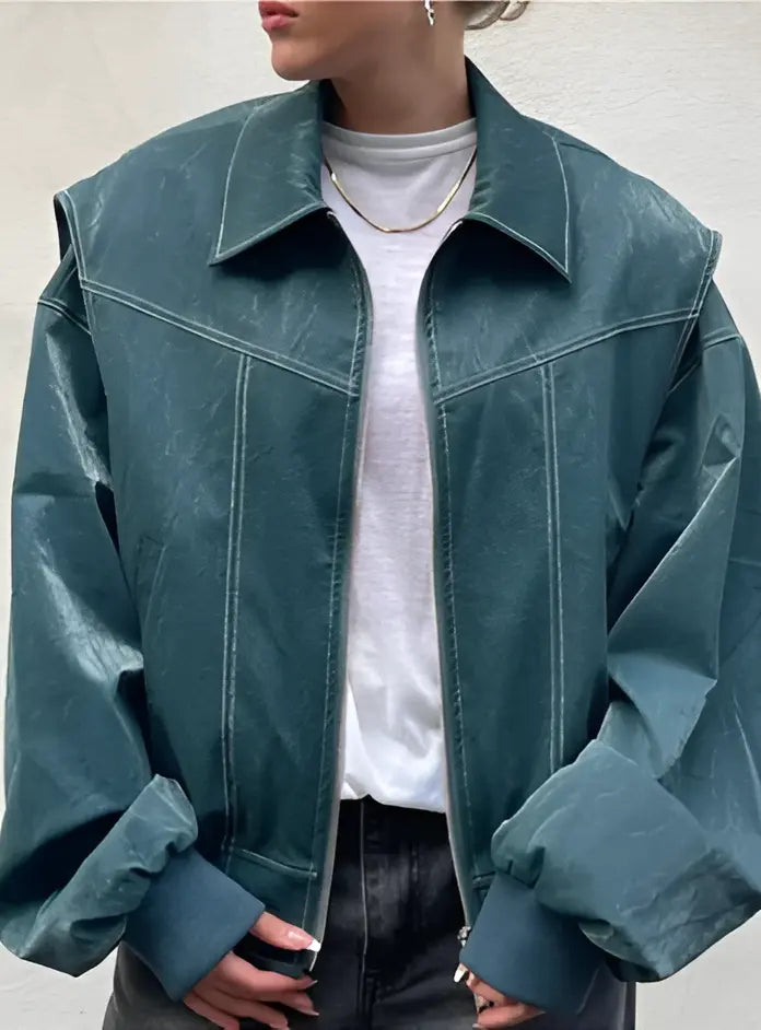 Lässige Oversized Lederjacke 0