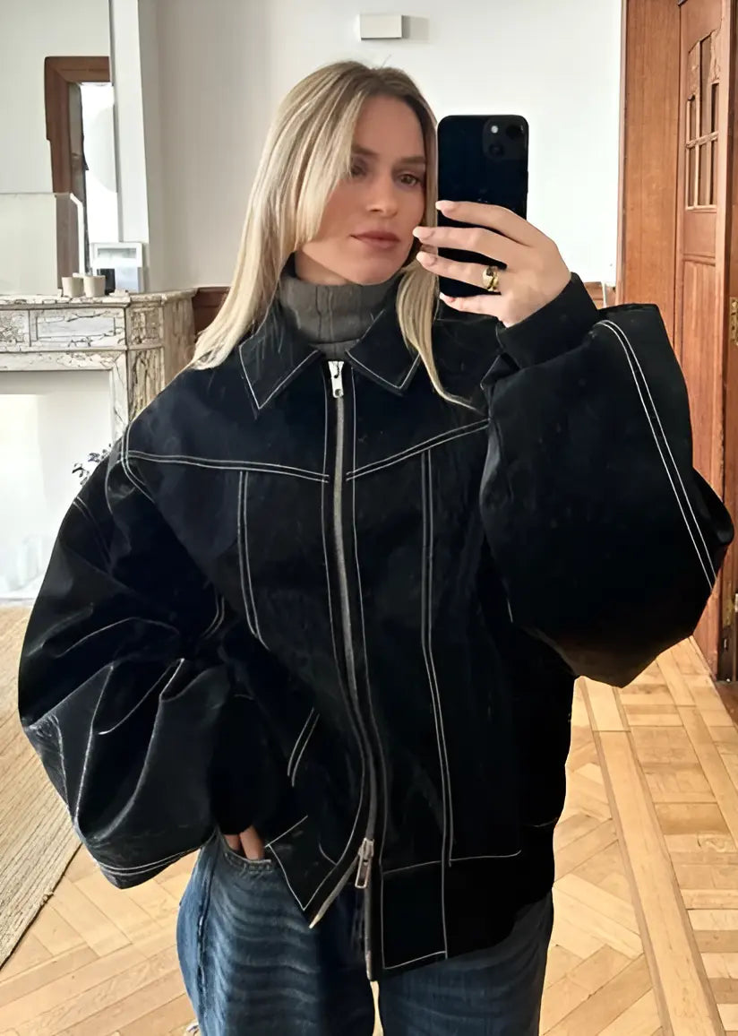 Lässige Oversized Lederjacke 2