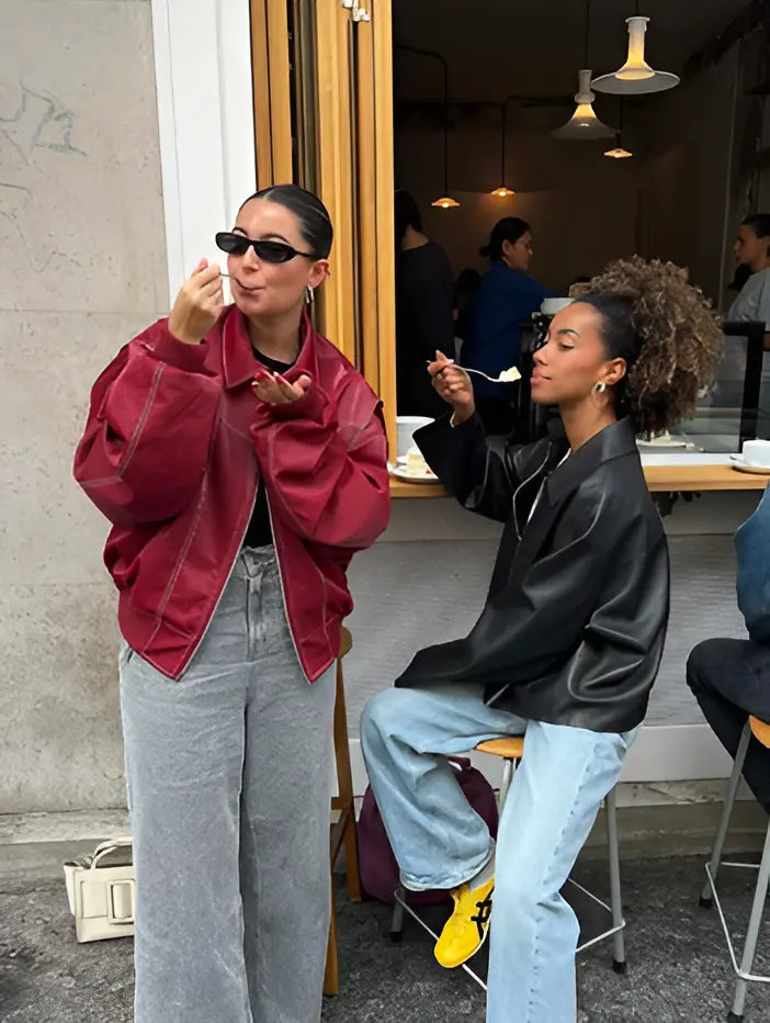 Lässige Oversized Lederjacke 5
