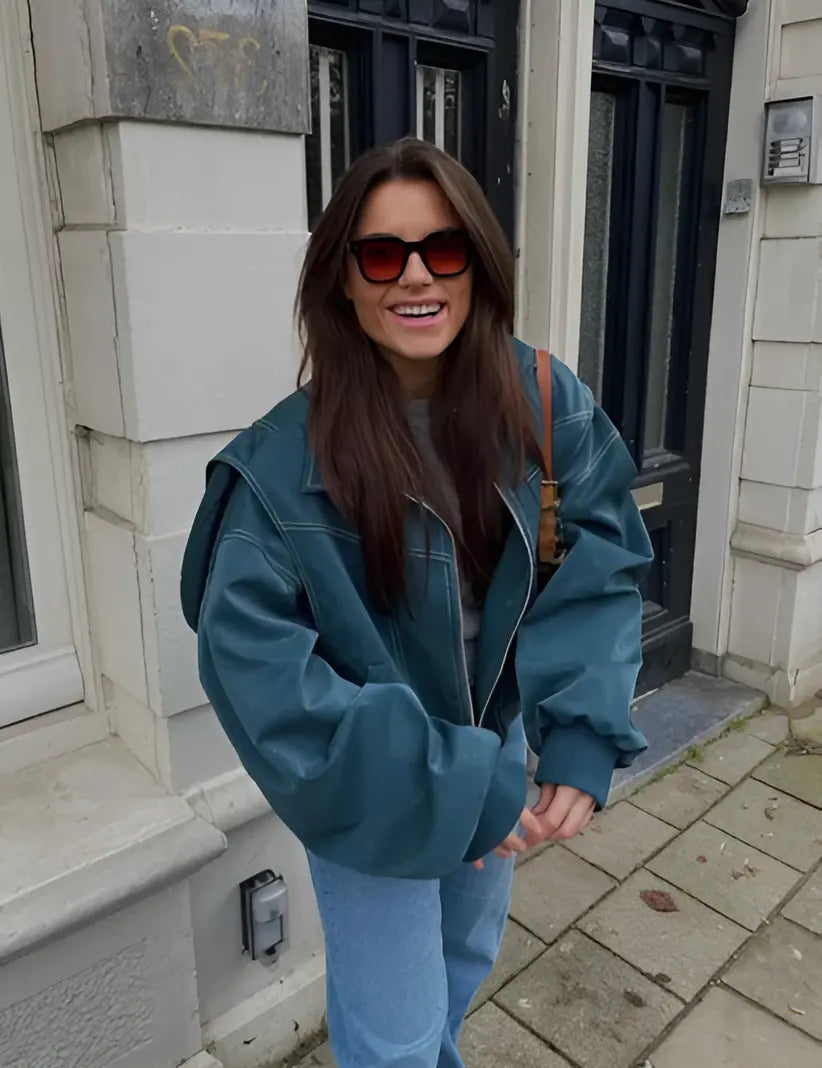 Lässige Oversized Lederjacke 6
