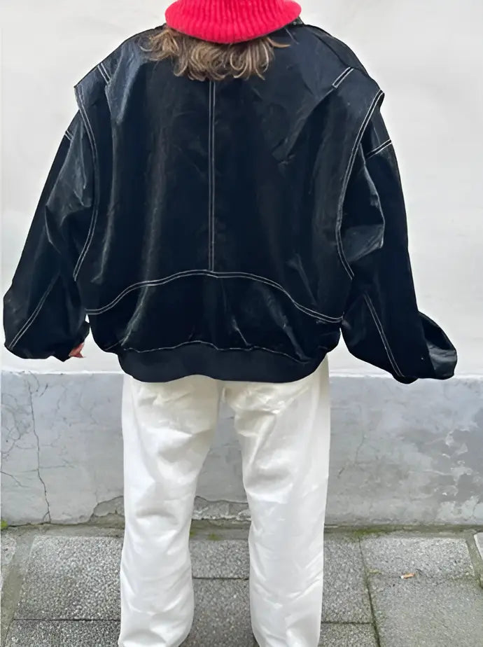 Lässige Oversized Lederjacke 8