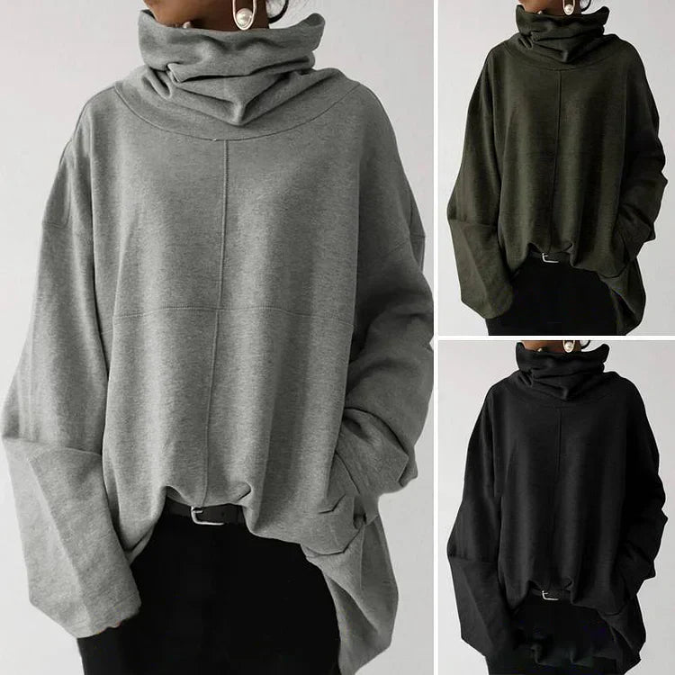 Lässiger, unifarbener Rollkragenpullover mit langen Ärmeln