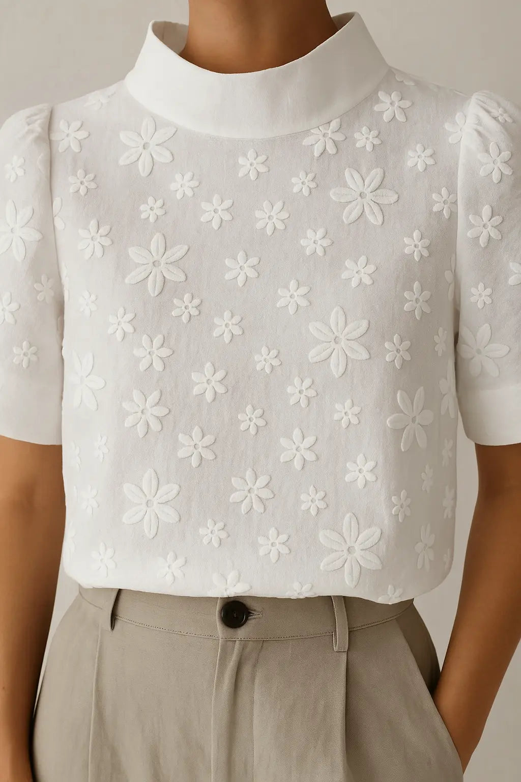 Léana™ Stickerei-Bluse mit hohem Kragen 1