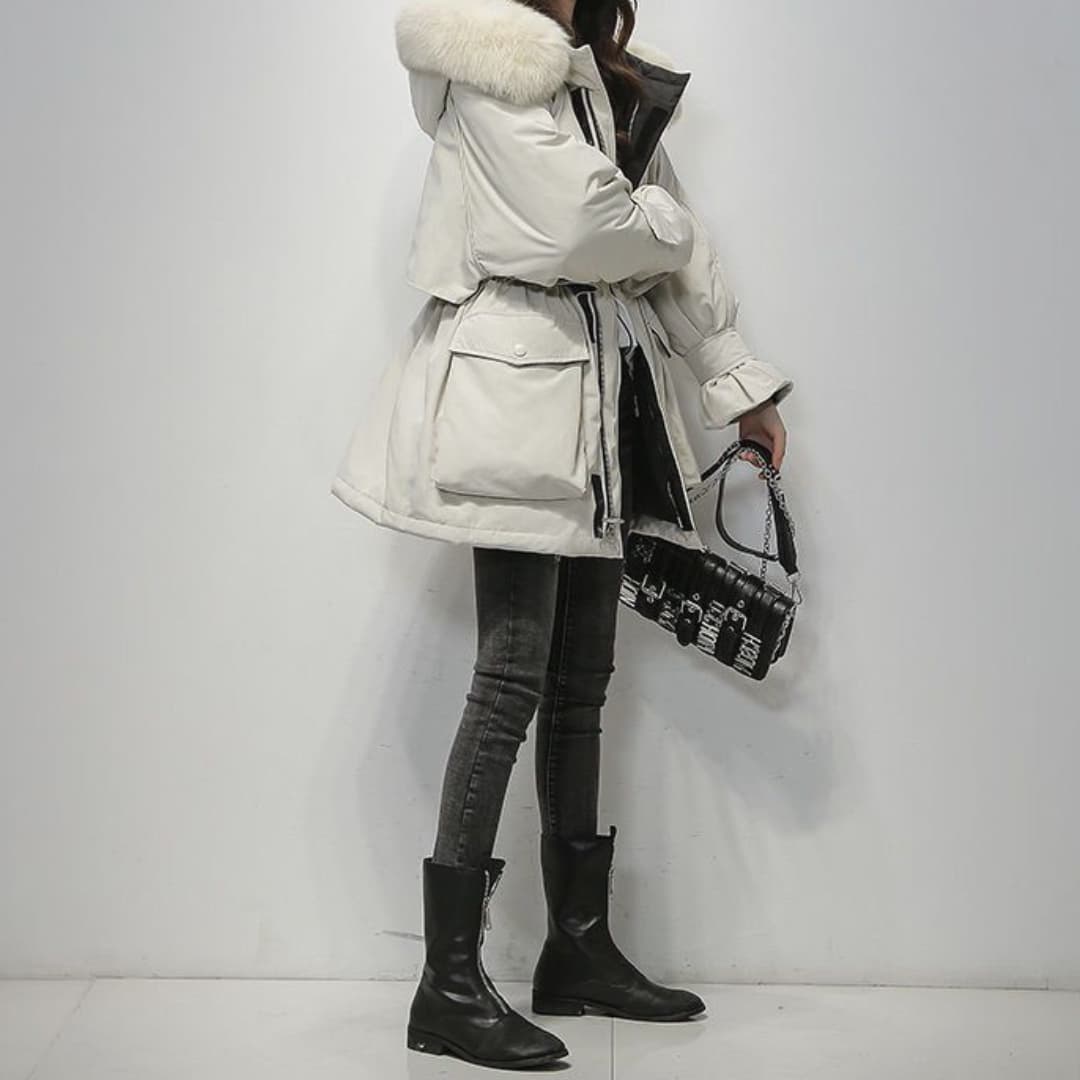 Lila - Warme Pelzkapuzen-Pufferjacke