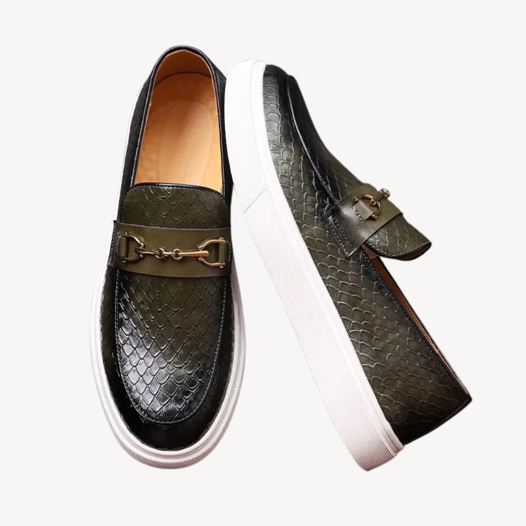 Loafer Herren | Elegante Plateau-Slipper mit Reptilprägung & Goldschnalle