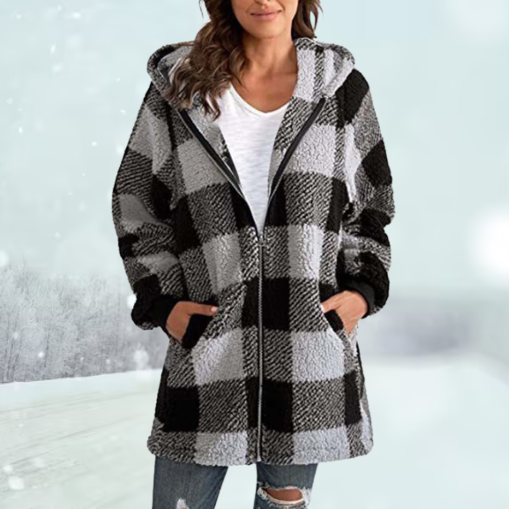 Lozenda - Gemütliche karierte Winterjacke mit Kapuze