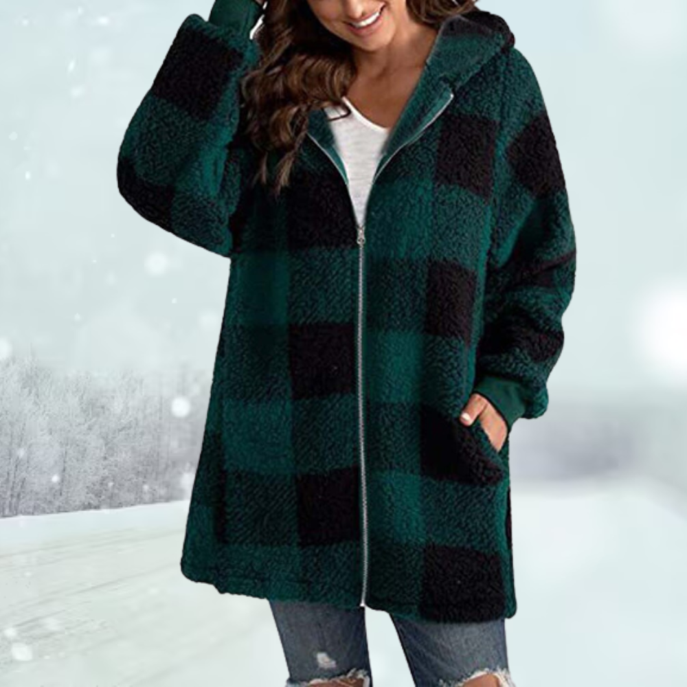 Lozenda - Gemütliche karierte Winterjacke mit Kapuze