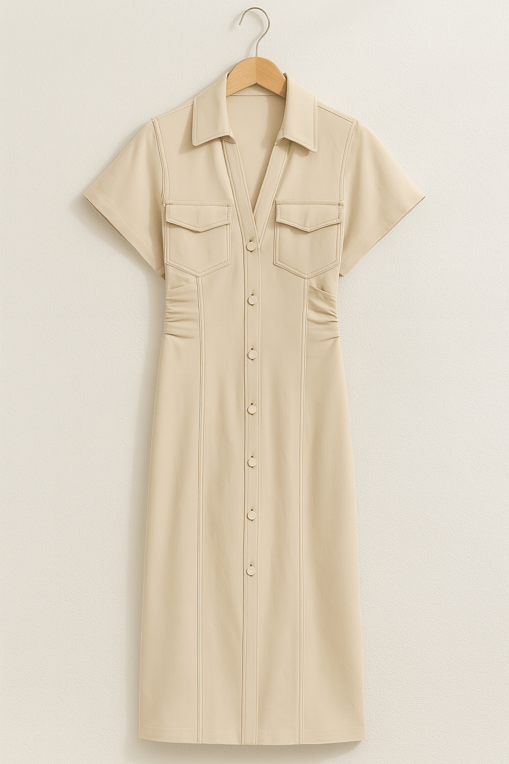 Lucie Midi-Hemdkleid mit Knopfleiste und Raffung 1